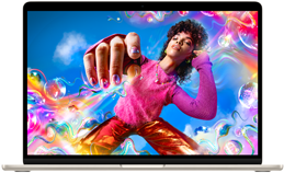 Tela do MacBook Air que mostra uma imagem colorida para destacar a variedade de cores e a resolução da tela Liquid Retina.