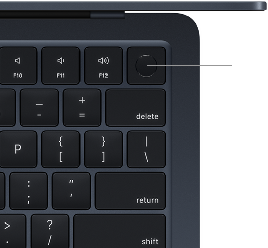 Imagem de cima do teclado do MacBook Air com Touch ID.