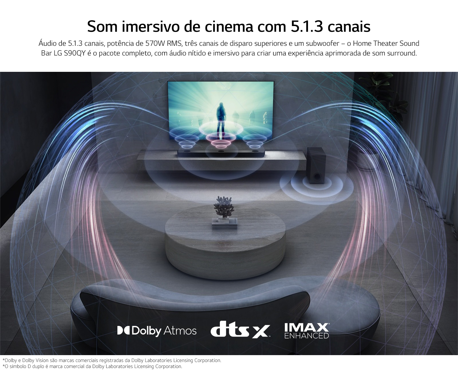 Imagem das ondas de som percorrendo todo o local até chegar em uma sofá em frente a televisão