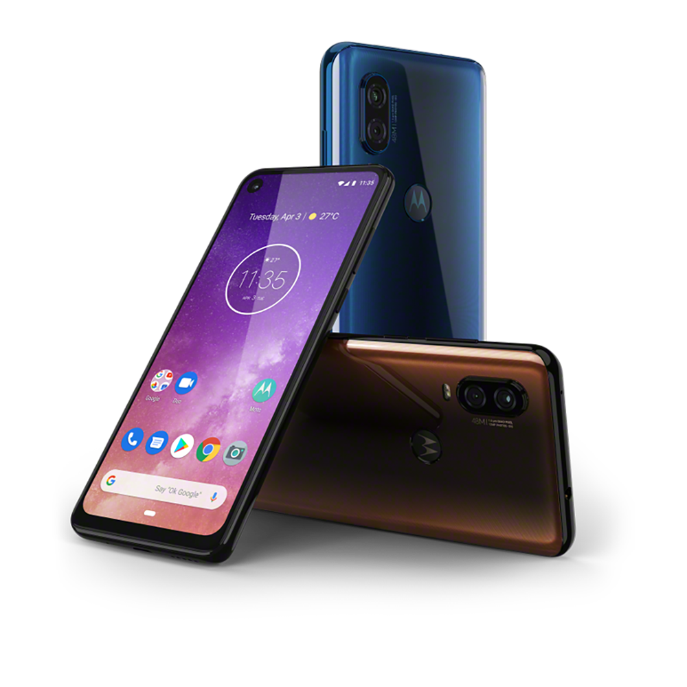 MotorolaOne Vision nas cores Safira e Bronze