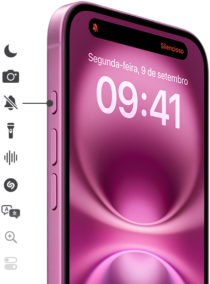 Basta manter o botão de Ação pressionado no iPhone 16 para iniciar a ação que quiser, como definir um Foco, abrir o app Câmera, ativar o modo Silencioso, acender a lanterna, gravar um lembrete, usar o Shazam e muito mais.