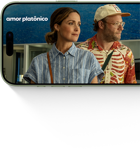 iPhone 17 visto de frente, mostrando a série Amor Platônico, do Apple TV Plus