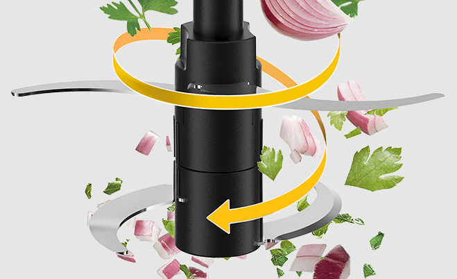 Potência de 500W Desempenho rápido e eficiente para picar, cortar e misturar diversos tipos de alimentos.