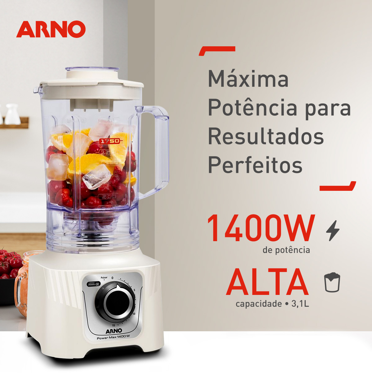 Máxima Potência para Resultados Perfeitos. 1400W de potência. Alta capacidade. 3,1 L.