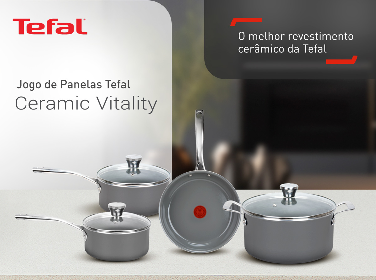 Jogo de Panelas Tefal Ceramic Vitality. O melhor revestimento cerâmico da Tefal.