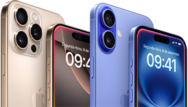 Quatro modelos, parte de trás do iPhone 16 Pro Max em titânio-deserto, parte da frente do iPhone 16 Pro em titânio-deserto, parte de trás do iPhone 16 Plus em ultramarino, parte da frente do iPhone 16 em ultramarino